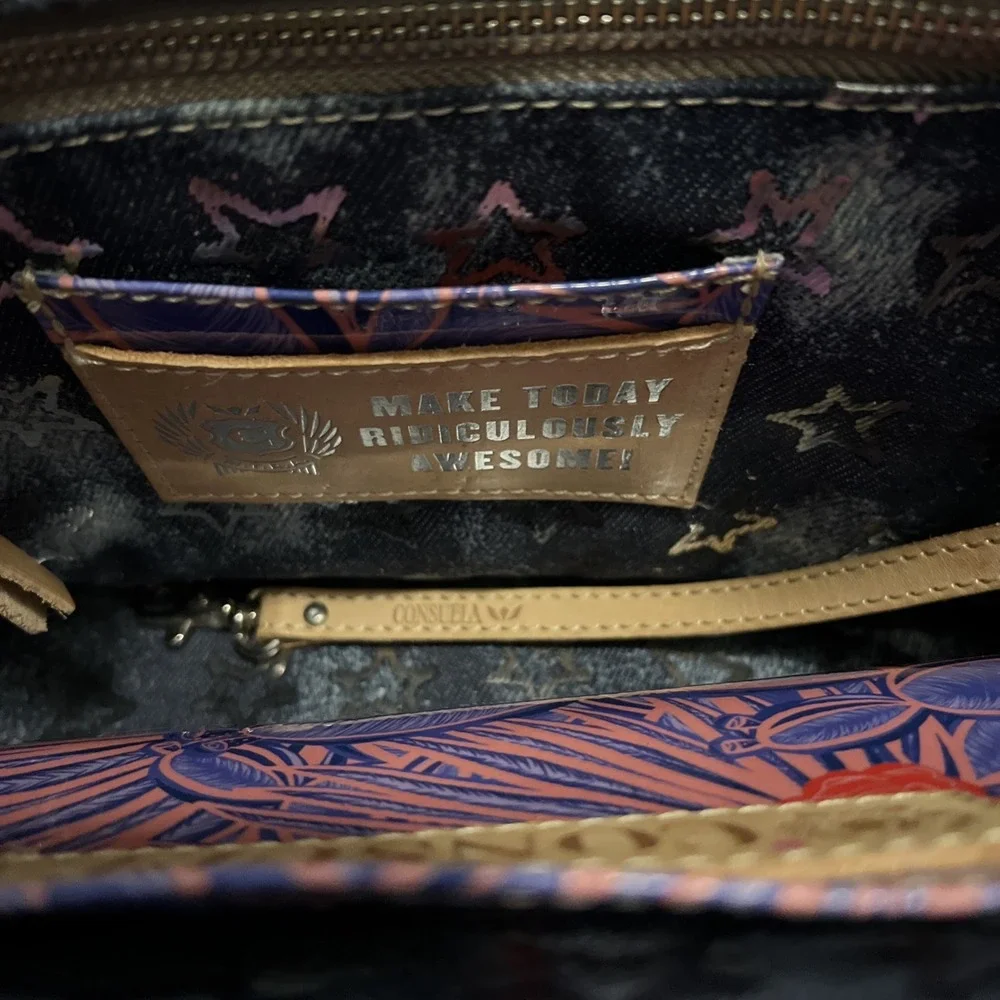 Consuela Pink Pebbled Leather Hobo Shoulder Bag Star Print Interior Zip Top